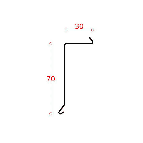 Udv. hjrne f. alu-lskant 70 mm forkant, l = 0,9 m.