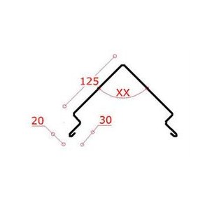 Zink-rygning f. skifertag 125 mm, l = 1,0 m.