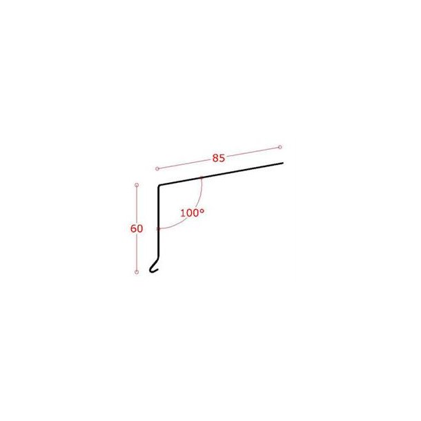 Zink-tagfod 60 mm forkant, l = 1,0 m.